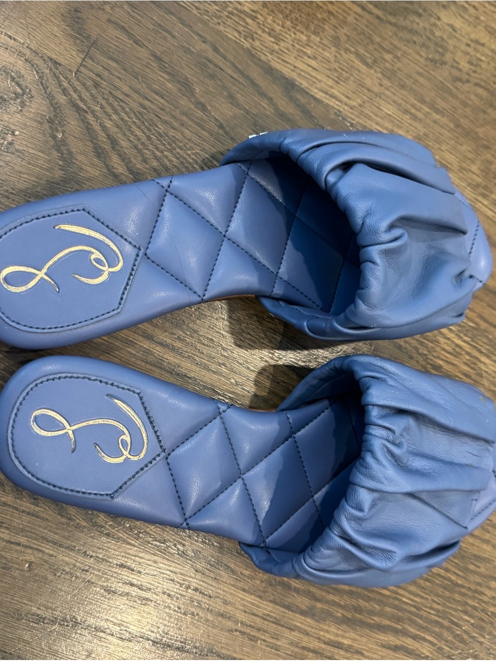 Sam Edelman Blue Quilted Ruched Slide Sandals